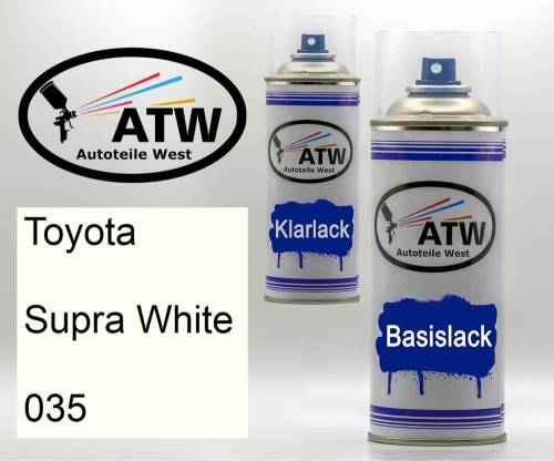 Toyota, Supra White, 035: 400ml Sprühdose + 400ml Klarlack - Set, von ATW Autoteile West.